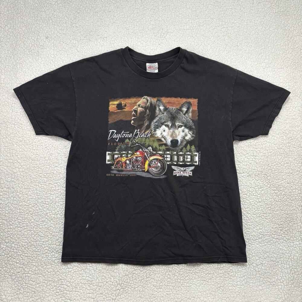 Vintage 2001 Daytona Beach Bike Week T Shirt‎ Mens XL 60th Annual Native Wolf